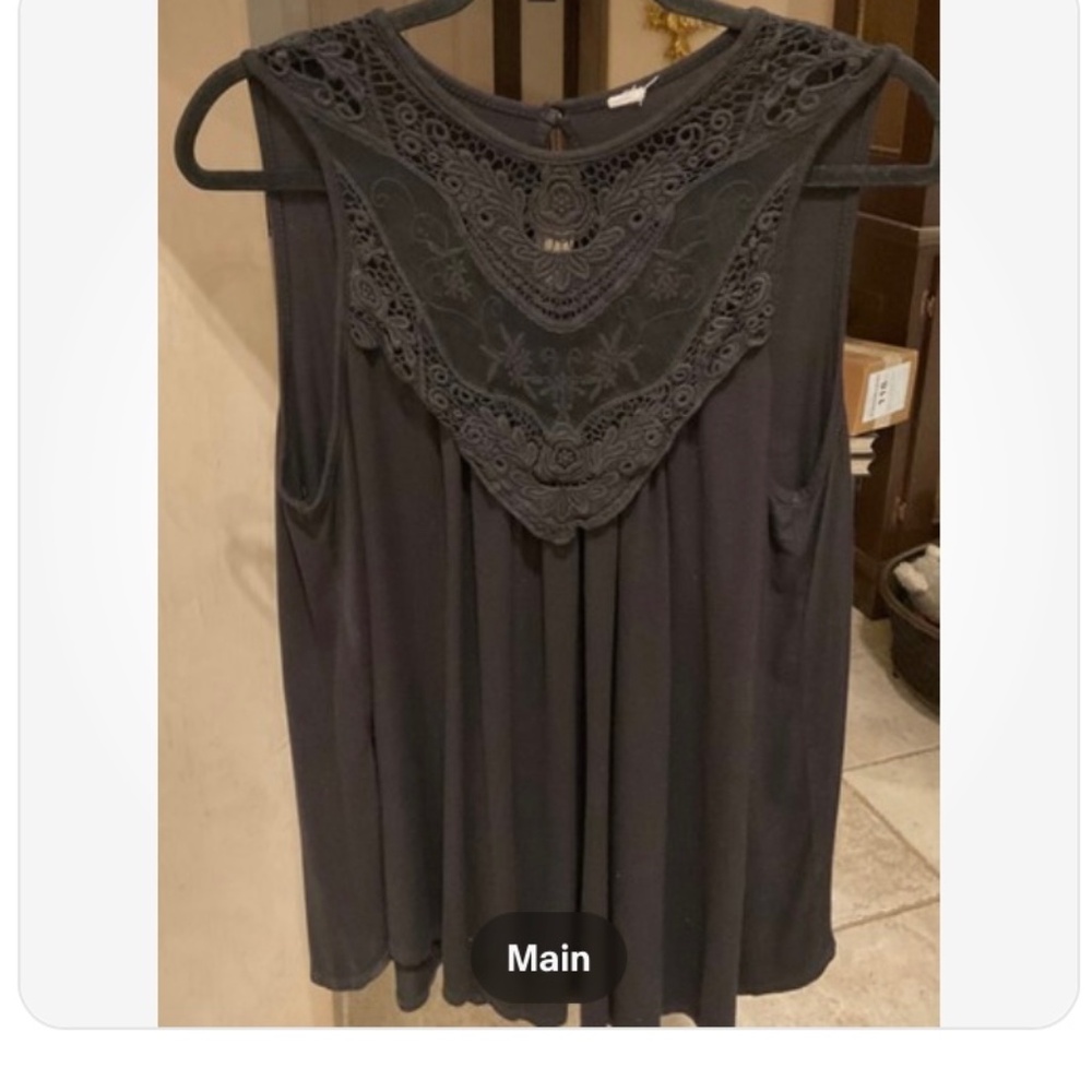 Black Lace Sleeveless Top XL Cotton Blouse Tunic Victorian Style